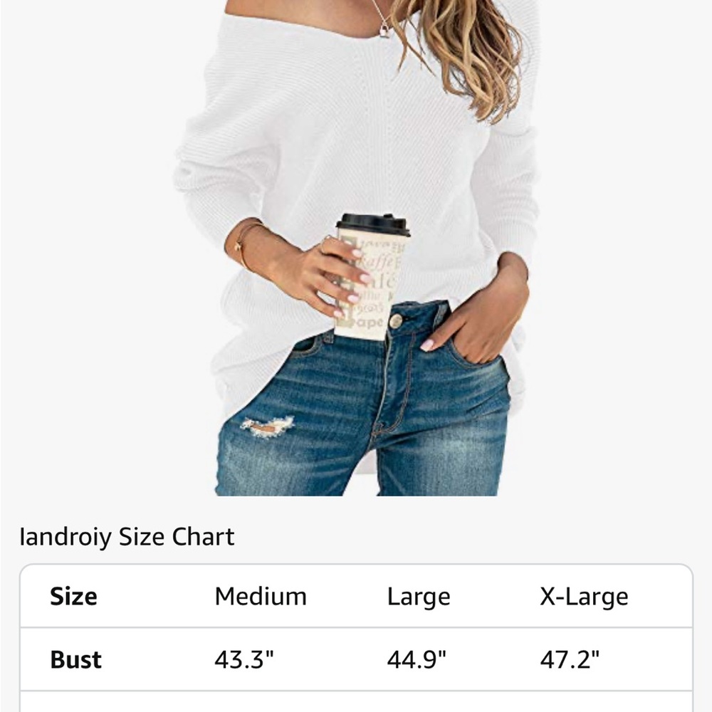 Chic White V-Neck Sweater - Picture 5 of 6